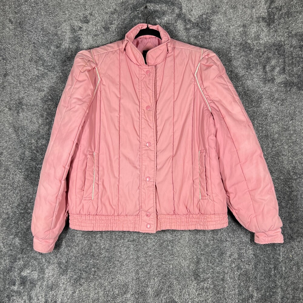 YR Jacket Womens Medium Pink Puffer Polycotton Insulated Collared Snap Short